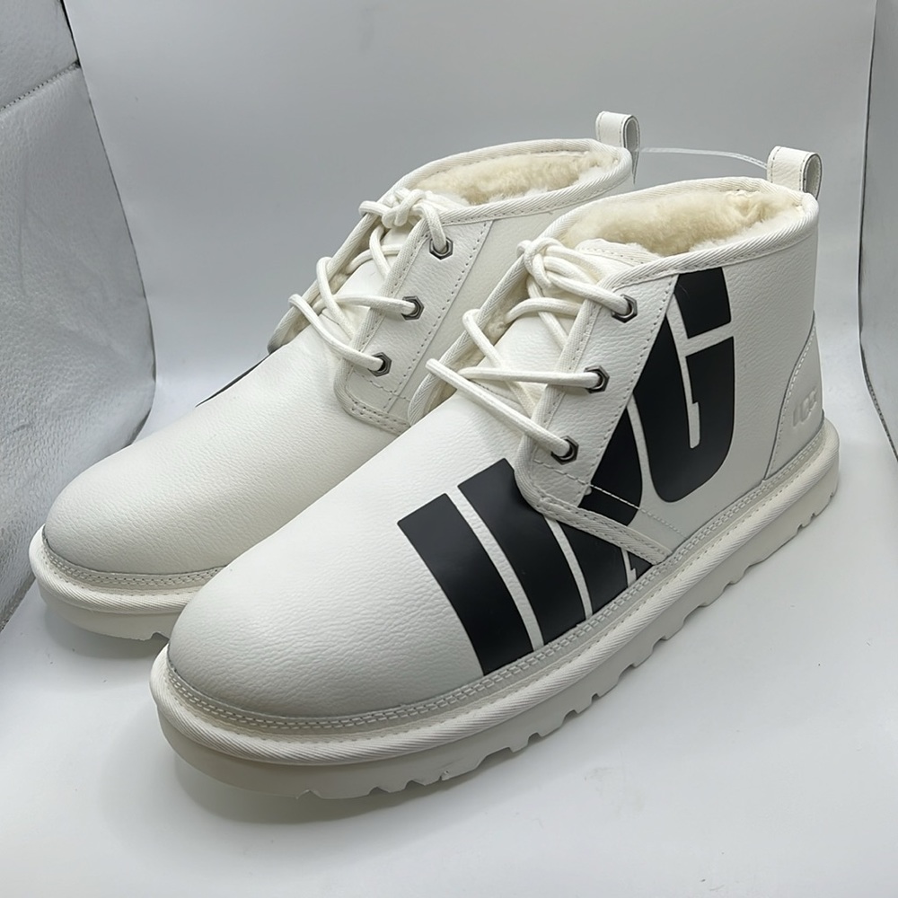 NWT Ugg Neumel Chopd Boots Chukka Shoes White Black Wool Fur Mens Size 11 - Picture 3 of 15